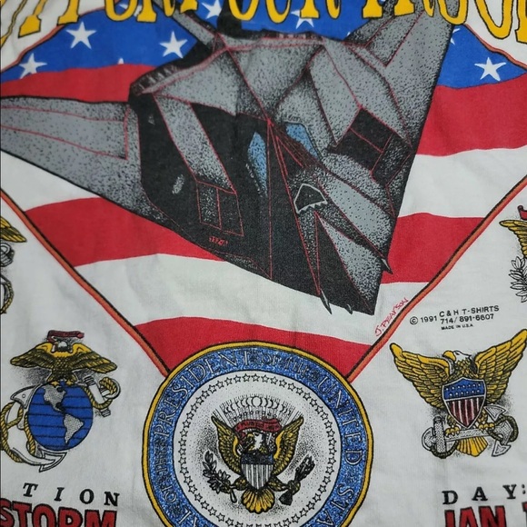 Vtg 90s Operation Desert Storm F-117 Stealth T-Shirt Size L Single-Stitch USA - Picture 5 of 11